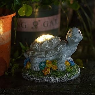 Solar Garden Outdoor Statues Turtle with Succulent and LED Lights - Lawn Decor Tortoise Statue for Patio, Balcony, Yard Ornament - Unique Housewarming Gifts, JA-81011-SWP