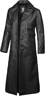 Leather Trench Coat Men - Real Leather Long Overcoat for Mens
