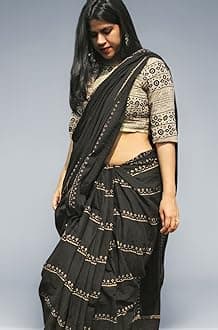 Women's Hand Block Print Mul Cotton Saree with Blouse Piece