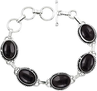 Oval Shape Natural & Synthetic Gemstones 925 Silver Plated Handmade Link Bracelets for Women - Birthstone Vintage Style Bohemian Adjustable Bracelet - Gifts for Wedding Anniversary Christmas