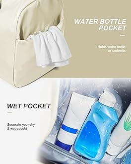 Gym Bag Womens,Travel Duffel Carry on Bag Sport Tote Bag Weekend Overnight Bag, A12-Cream White, 11.8 x 7.5 x 17.7 inches, Gym Bag