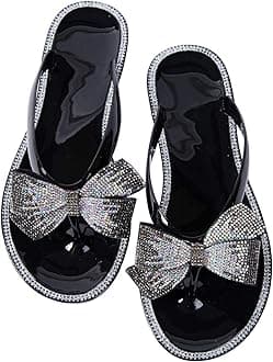 Women Flip-Flops Flat Sandals Jelly Bow Beach Flat Rivets Rain Cute Dressy Summer Sandals