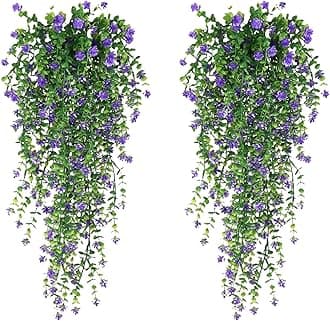 Lifelike Artificial Flowers Artificial Flower Decor Hanging Artificial Flower Vine Faux Drooping Floral Plants for Home Wedding Indoor Outdoor Garden Yard Decoration Blue Purple 2pcs
