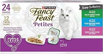 Purina Fancy Feast Gourmet Wet Cat Food Variety Pack, Petites Gravy Collection, Break-Apart Tubs, 24 Servings - (12) 2.8 Oz. Tubs
