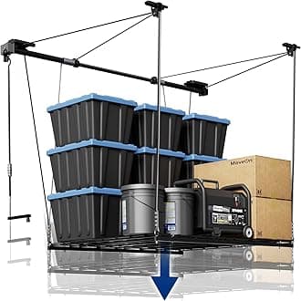 FLEXIMOUNTS GL1 Overhead Garage Lifting Storage Rack, 4x4 Ft Heavy-Duty Metal Garage Ceiling Rack, Adjustable Organization System, 300lbs Weight, Black