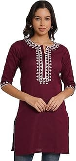 Brownverse Pure Cotton Embroidered Women Short Kurti