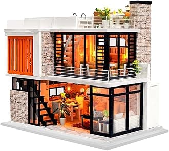 Spilay K36-Florence DIY Wooden Dollhouse Miniature Handmade Kit Set, For Beginners, Japanese Style, 3D Puzzle, Toy with LED Music Box Light, Dollhouse Kit, Housewarming, Interior, Birthday, Christmas