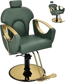 Olive Green Barber Chair for Home Barbershop, Professional Hydraulic Reclining Salon Chair for Hair Stylist, 360°Rotation, Removable Headrest Beauty Hairdress Braiding Styling Armchair