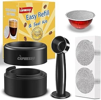 Reusable Vertuo Pod Refill Kit, Faster Seal Reusable Nespresso Vertuo Pods with Fill & Press Brush,100pcs Aluminum Foil Lids for Refillable Nespresso Pods Vertuo