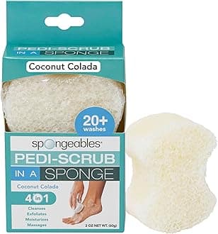 Spongeables Pedi-Scrub Foot Buffer Contains Shea Butter and Tea Tree Oil Exfoliating with Heel & Pedicure Paraben- and Cruelty-Free, Coconut Colada, 20+ Washes, Pack of 1