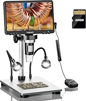 TOMLOV DM9 7" Digital Microscope: 1080P 1200X Coin Microscope Magnifier, 12MP Ultra-Precise Focusing LCD Soldering Microscopes for Adults, PC View, 32GB