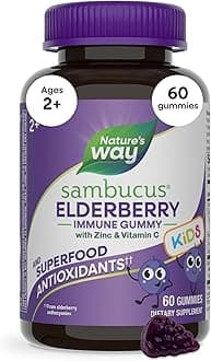 Nature's Way Sambucus Elderberry 60 Gummies for Kids | Immune System Support | Supplement with Vitamin C and Zinc | Gluten Free & Vegetarian