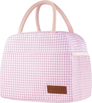 Lunch Bag Women/Men Lunch Box Women/Men (Pink+White Grid)