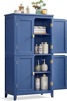 VASAGLE Floor Storage Cabinet, Freestanding Storage Unit with 4 Doors, Adjustable Shelves, 11.8 x 23.6 x 43.3 Inches, for Entryway, Bathroom, Harbor Blue UBBC552Q01