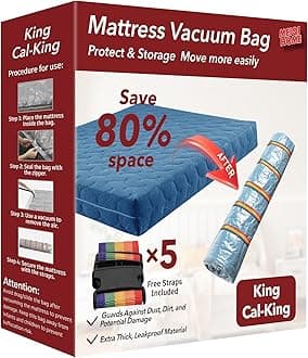 MEIQIHOME King/Cal-King Mattress Vacuum Bag, PA+PE Material, 94.5" x 98.4", 80% Compression, Double-Zip Seal, Ideal for Storage & Moving