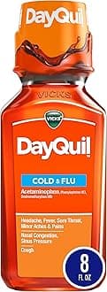Vicks DayQuil Cold and Flu Relief Liquid Medicine, Non-Drowsy Powerful Multi-Symptom Daytime Relief for Headache, Fever, Sore Throat, Minor Aches and Pains, Nasal Congestion, and Cough, 12 FL OZ