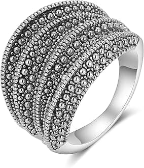 Black Rings for Women, Vintage Cross Marcasite Rings Statement Big Chunky Aesthetic Ring Costume Jewelry for Her