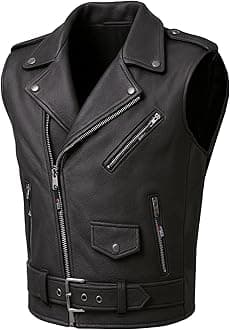Jackets 4 Bikes Men's Classic Buffalo Leather Motorcycle Biker Vest | Vintage Cruiser Vest for Men, | Stylish Street Club Riding Black S