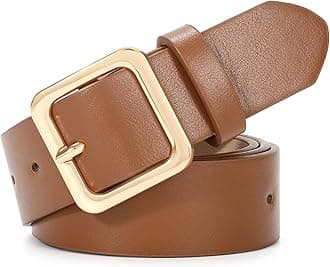 XZQTIVE Women’s Leather Belts for Jeans Pants Dresses Fashion Ladies Black Belt with Square Buckle