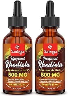 57,000 MG Liposomal Active Rhodiola Rosea Supplement with Ashwagandha, Liquid for High Absorption, Rhodiola Rosea Root Extract Tincture for Energy, Stress, Mood, Vegan, Sugar & Gluten-Free, 120 ml