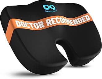 Everlasting Comfort Doctor Recommended Memory Foam Seat Cushion for Office Chairs & Car - Ergonomic Office Desk Accessories - Cushions for Tailbone Pain Relief, Sciatica (Black, Large)