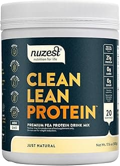 Nuzest - Pea Protein Powder - Clean Lean Protein, Premium Vegan Plant Based Protein Powder, Dairy Free, Gluten Free, GMO Free, Protein Shake, Just Natural (UNFLAVORED), 20 Servings, 1.1 lb