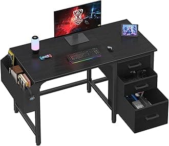 Lufeiya Computer Desk with File Drawers Cabinet, 47 Inch Reversible Home Office Desks with Filing Cabinet for Small Space, Gaming Study Writing Table PC Desks, Black