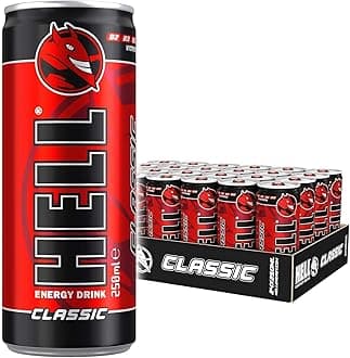 HELL CLASSIC Energy Drink | 32 mg/100 ml Caffeine | Vitamins B3, B5, B6, B12 | No Preservatives | Environmentally Friendly Packaging | 24 x 250ml | Compatible with HELL Energy