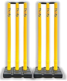 Thrifty Sports® Full Size 32" Heavy Plastic Cricket Stump Set wit Sets,Combo,Singles,Setwith Single (Combo Sets 32", YLW Wkt blk Base 2)