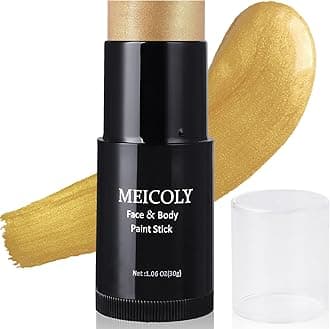 MEICOLY Gold Face Body Paint Stick(1.06 Oz),Cream Blendable Face Paint,Sweatproof Waterproof Body Paint Makeup for Halloween Special Effects SFX Cosplay,Metallic Gold