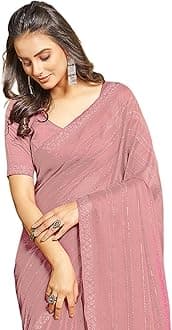 Satrani Women's Chiffon Dyed & Hot Fixing & Zari Saree with Unstitched Blouse Piece