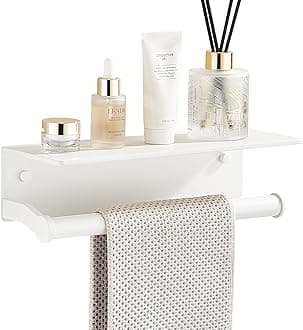 Dr.DJ Paper Towel Holder Wall Mount with Thick Shelf for Bathroom,Matte White Adhesive Hand Towel Holder,Bathroom Kitchen RV White