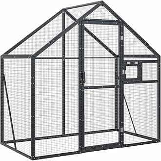 vidaXL Aluminium Bird Aviary with Ample Activity Room, Wire Mesh Grid, Lockable Door & Window, and Sturdy Frame - Anthracite