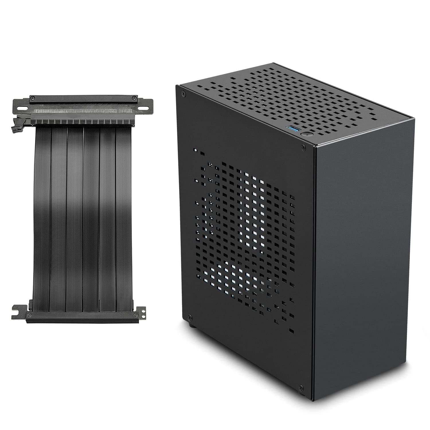 JOYJOM Aluminum Mini ITX Case with PCIe Riser, Mini PC Case, SFF Small Form Factor PC Case, TX Computer Gaming Case supports GPU Graphics Card (Black)