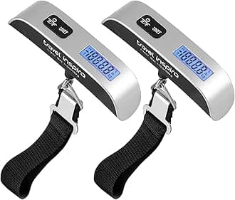travel inspira Luggage Scale, Portable Digital Hanging Baggage Scale for Travel, Suitcase Weight Scale with Rubber Paint, 110 Pounds, Battery Included, Silver, 2 Pcs, 2 PCS