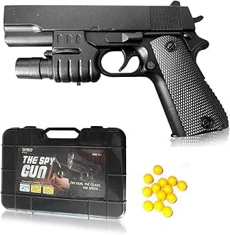 HALO NATION® PUBG Mouser 2in1 Police Pistol BB Bullet Gun Toy - Air Pistol Suitcase Gun with 6mm Bullets & Water Jelly Bullets - with Laser Target for Kids Glock Mouser Revolver Toy Gun - Black