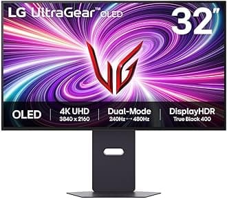 LG UltraGear OLED Gaming Monitor 32GS95UV-B, 32 inch UHD 4K, Dual mode 4K: 240Hz / FHD: 480Hz, 0.03ms Response Time, NVIDIA G-Sync & AMD FreeSync Premium Pro, 7W Stereo speakers, DisplayPort, HDMI 2.1