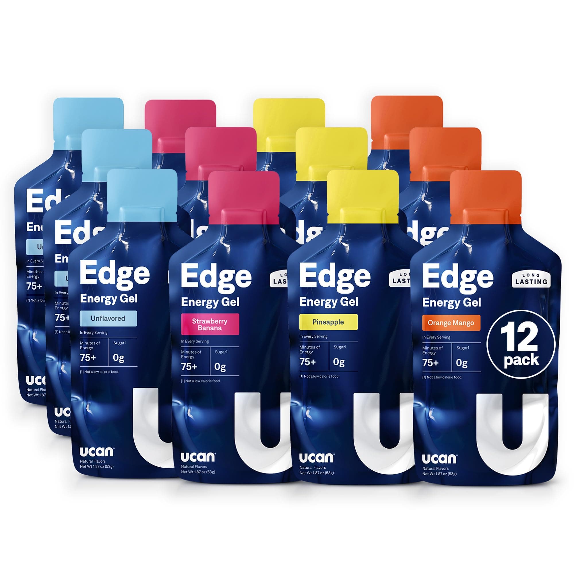 Edge Energy Gel Shots, Variety Pack (12, 2 Ounce Packets) for Running, Training, Workouts, Fitness, Cycling, Crossfit | Sugar-Free, Vegan, & Keto Friendly Energy