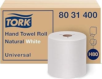 Tork Hand Towel Roll, Natural White, Universal, H80, Large, 100% Recycled, 1-Ply, 6 Rolls x 800 ft - 8031400