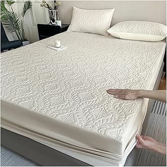 Waterproof Quilted Mattress Protector Breathable Bed Linen Mattress Cover No Pillowcase for Bedroom(Beige,180x220x30cm)