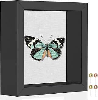 Califortree 5x5 Small Shadow Box Picture Frame with Soft Linen Back - Metal Push Pins Included, Memory Shadow Box Display Case for Bouquet Awards Medals Wedding Photos and More, Black
