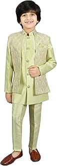 AHHAAAAKids Ethnic Silk Blend Waistcoat Kurta Pyjama Sherwani Set For Boys