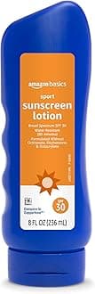 Amazon Basics Sport Sunscreen Lotion SPF 30, Water Resistant (80min), Formulated without Octinoxate & Oxybenzone, Broad Spectrum UVA/UVB Protection, 8 Fluid Ounce