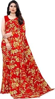 Women's Floral Printed Georgette Saree with Unstitched Blouse Piece