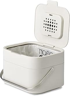 Joseph Joseph Stack Kitchen Food Intelligent Waste Compost Caddy Recycling Bin with Odor Filter, 4 Litre / 1 Gallon - Stone