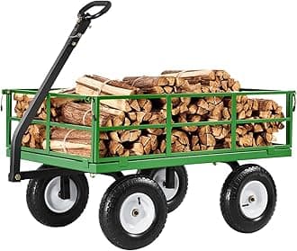 VEVOR 1200 Lbs Steel Garden Cart, Heavy Duty Pullable Garden Wagon Yard Cart, 2 in 1 Outdoor Metal Utility Wagon Yard Trailer with 13" All Terrain Tires, Mesh Removable Sides and 180°Rotating Handle