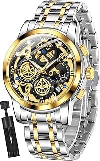 Mens Watch Chronograph Luxury Diamond Dress Business Analog Quartz Wrist Watches Stainless Steel Waterproof Luminous