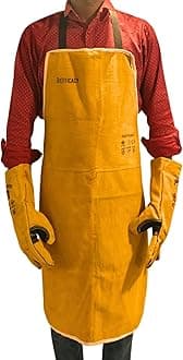 EFFICACY Leather Wear-Resistant Thicken Heat-Resistant Working Electric Welding Safety Clothing Protective Anti-Scalding, Leather Apron Adjustable Men/Women, Free Size (92.71X64.77cm) Yellow 1