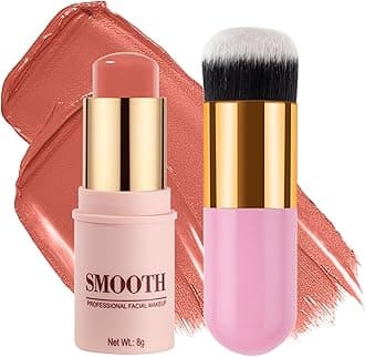 Multi-use Blush Stick, Monochromatic Face Beauty Wand for Cheek, Eyeshadow and Lip, Longwear Waterproof Matte Finish Cream Blush Makeup Stick with Brush for Women, 0.28oz (Coral Pink #04)