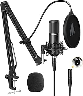 MAONO XLR Condenser Microphone, Professional Cardioid Studio Mic with Boom Arm, Pop Filter, Compatible with Audio Interface and Mixer for Streaming, Podcasting, Vocal Recording, Music, PM320S